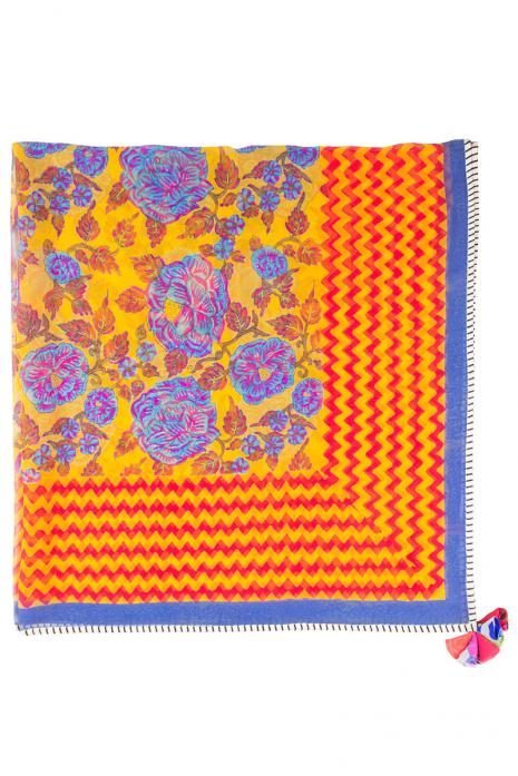 Yellow Gulshan Gulab Printed Chiffon Scarf